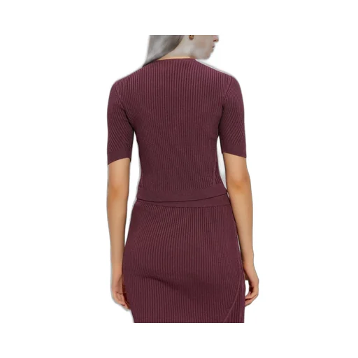 Button Embellished V-Neck Knitted Top