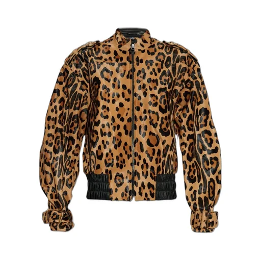 Leopard Patterned Ponyskin-Style Leather Bomber Jacket