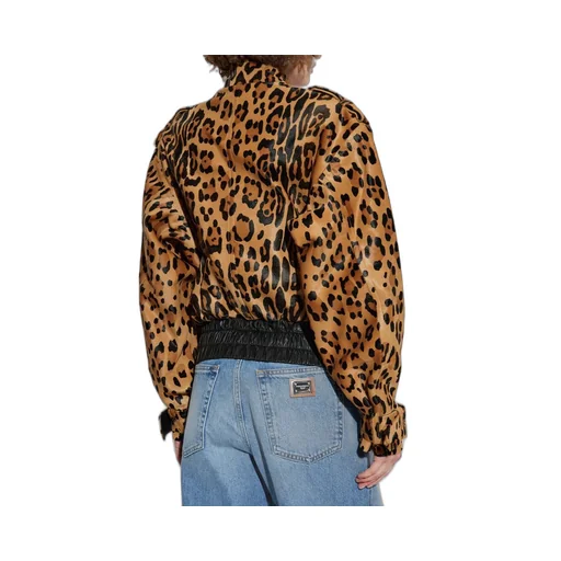 Leopard Patterned Ponyskin-Style Leather Bomber Jacket
