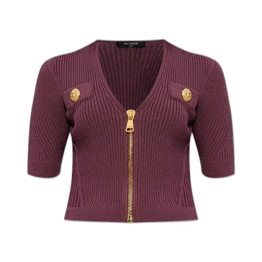 Button Embellished V-Neck Knitted Top