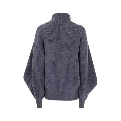 Batwing Open-Neck Ribbed Knit Sweater