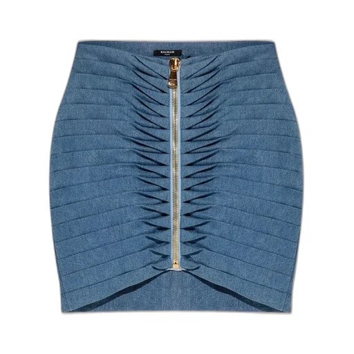Dart Detailed Zip-Up Denim Skirt