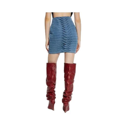 Dart Detailed Zip-Up Denim Skirt