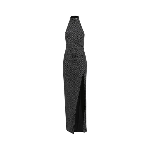 Embellished Long Velvet Halterneck Dress
