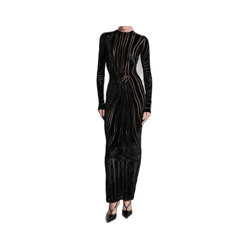 Long Zebra-Print Velvet Dress