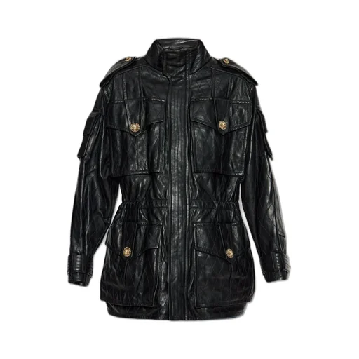 Topstitched Diamond Pattern Leather Parka