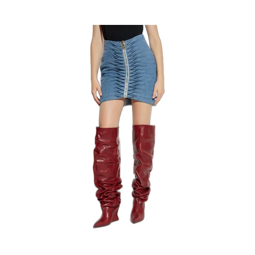 Dart Detailed Zip-Up Denim Skirt