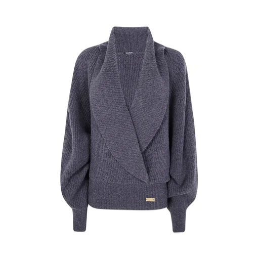 Batwing Open-Neck Ribbed Knit Sweater