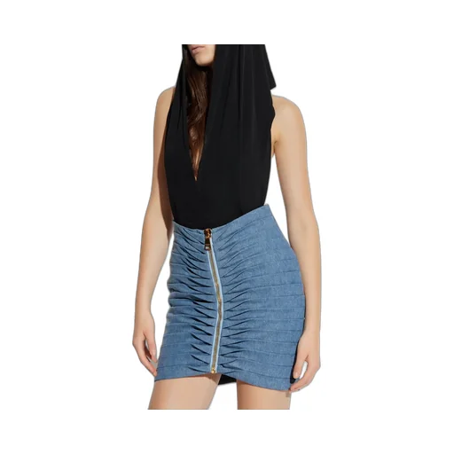 Draped Backless Hood Bodysuit