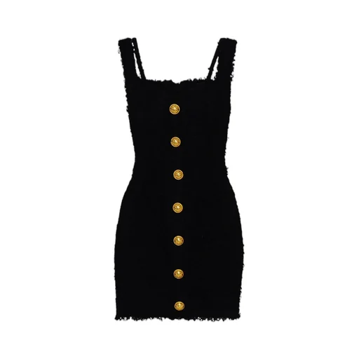 Logo Button Tweed Dress