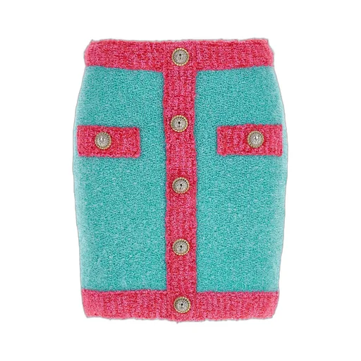 Two-Tone Buttoned Knit Skirt