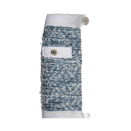 Buttoned Denim Fringed Tweed Mini Skirt