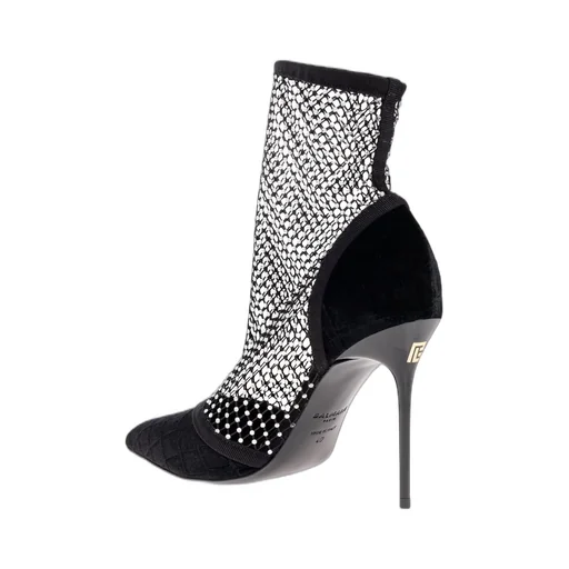 Embellished Mesh Heeled Ankle Boots