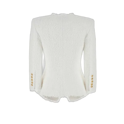 Long Sleeved Frayed Hem Tweed Jacket