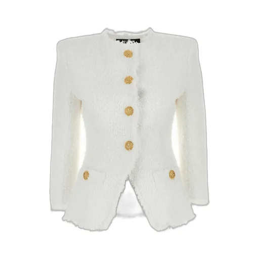 Long Sleeved Frayed Hem Tweed Jacket