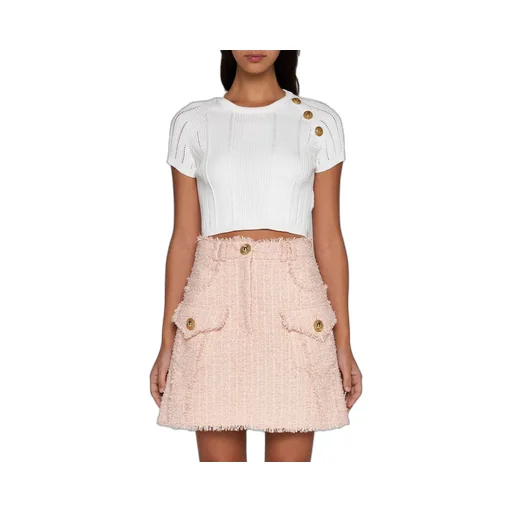 Frayed Hem Tweed Skirt