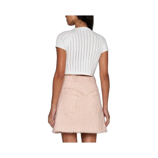 Frayed Hem Tweed Skirt