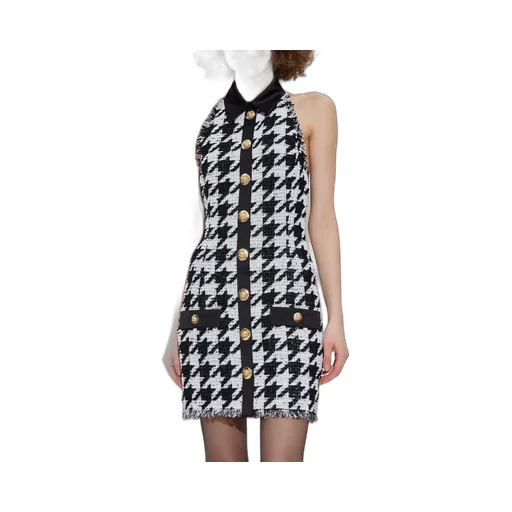 Houndstooth Tweed Mini Dress