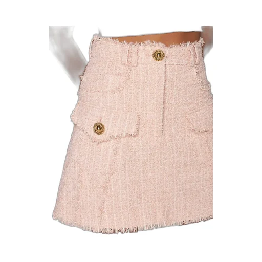 Frayed Hem Tweed Skirt