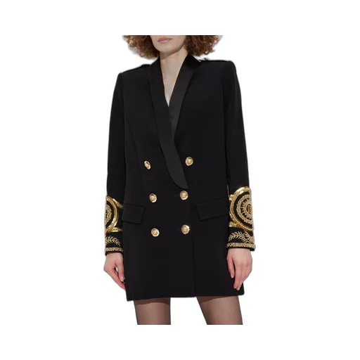 Embroidered Pattern Double-Breasted Blazer