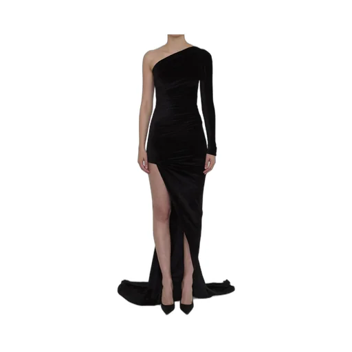 Velvet Asymmetric Draped Dress