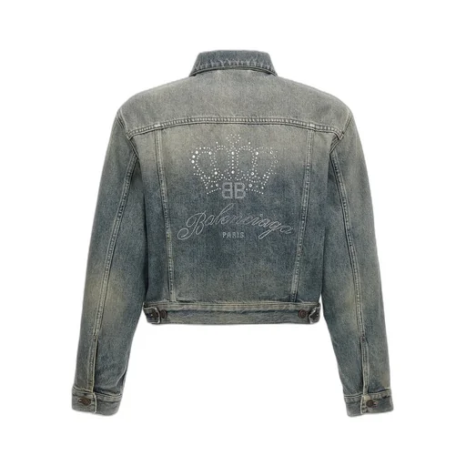 Logo Rhinestone Embellished Denim Jacket
