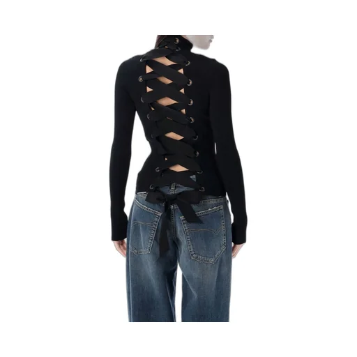 Lace-Up Fitted Turtleneck Jumper