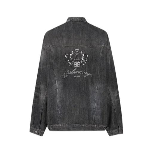 Logo Rhinestone Embellished Denim Jacket
