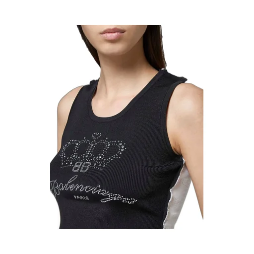 Logo Rhinestone Embellished Tank Top
