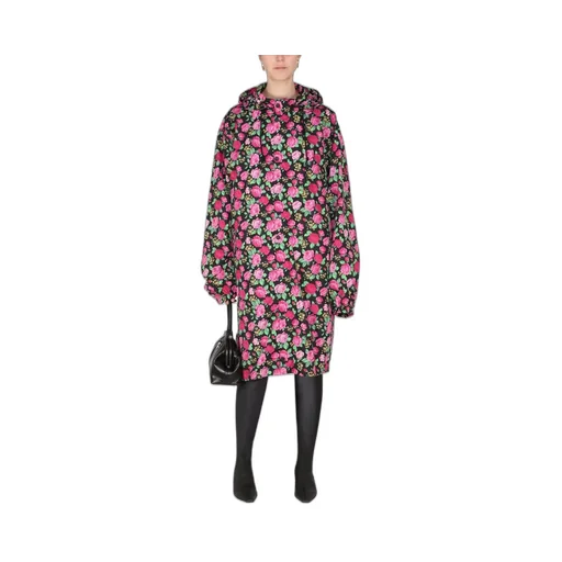Floral Pattern Hooded Coat