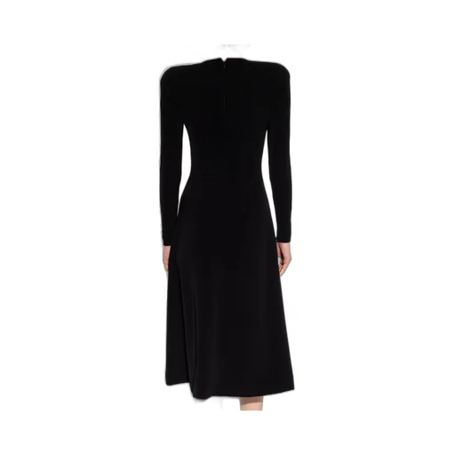 Crewneck Pleated Long-Sleeved Dress