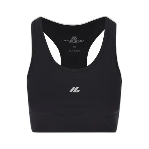 Reflective Logo Print Round-Neck Sport Bra