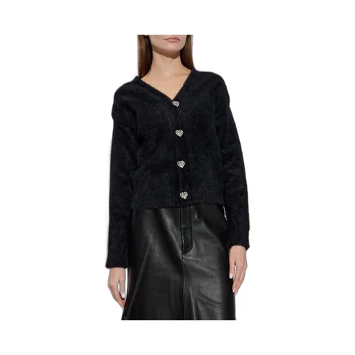 Heart Crystal-Button Fluffy Cardigan
