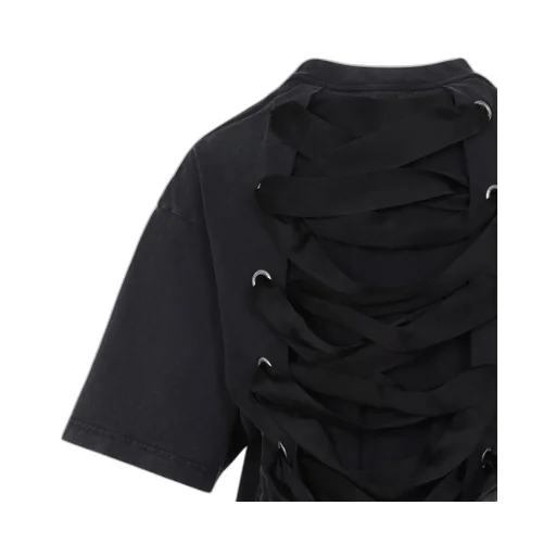 Lace-Up Back Crewneck T-Shirt