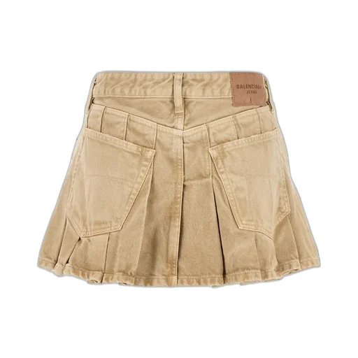 Pleated Denim Mini Skirt
