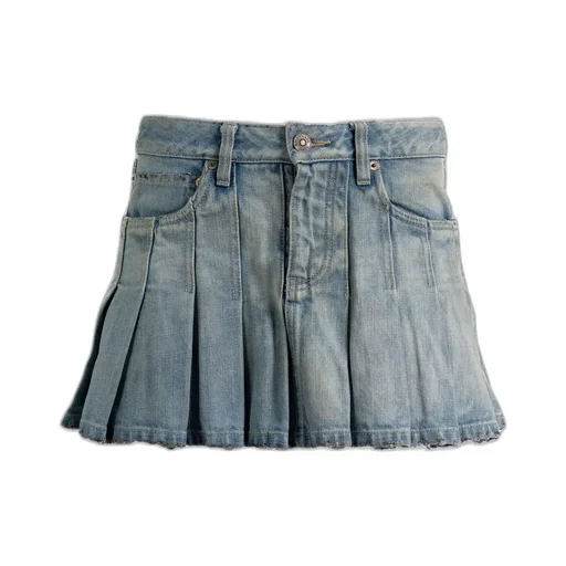 Pleated Denim Mini Skirt