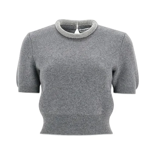 Embellished-Neck Short-Sleeve T-Shirt