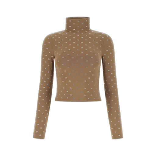 Allover Logo Embellished Turtleneck Top