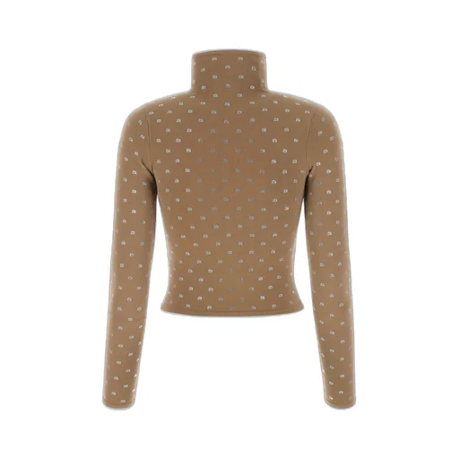Allover Logo Embellished Turtleneck Top