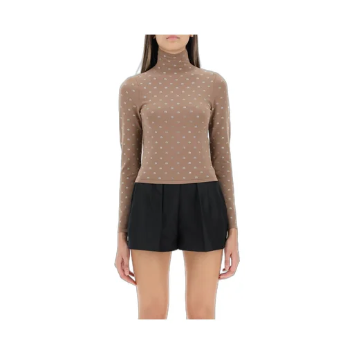 Allover Logo Embellished Turtleneck Top