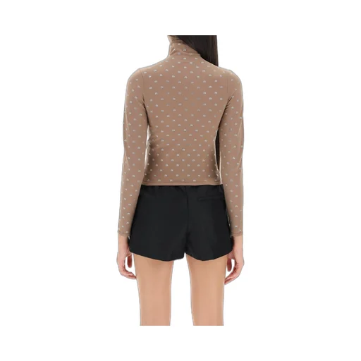 Allover Logo Embellished Turtleneck Top