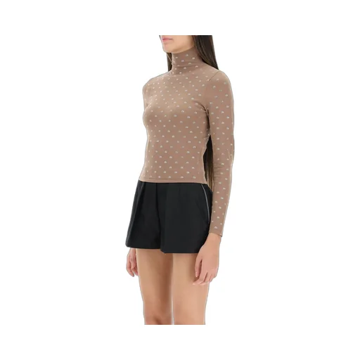 Allover Logo Embellished Turtleneck Top