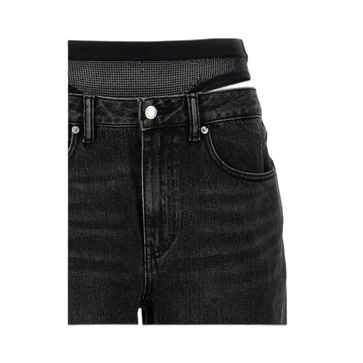 Pre-Styled Straight-Leg Slit-Hem Jeans