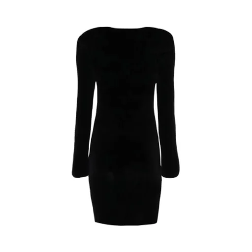 Logo Embroidered Long-Sleeved Dress