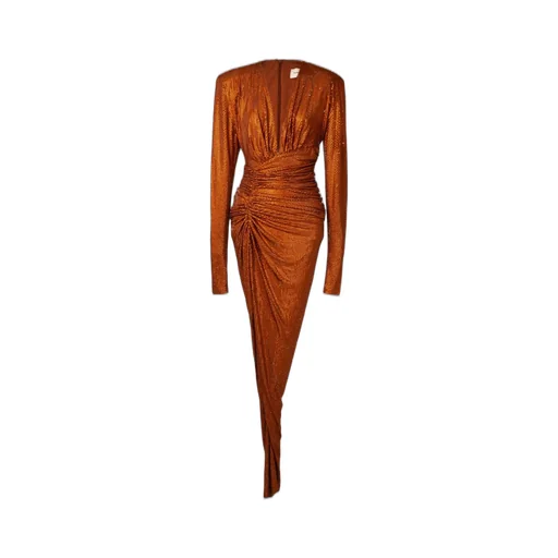 Embellished V-Neck Ruched Gown