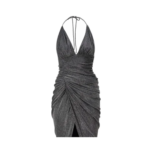 Halterneck Draped V-Neck Dress