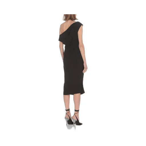 One-Shoulder Draped Gathered Midi Dress