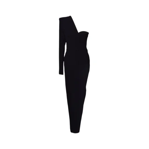 One-Shoulder Gathered Asymmetric Midi Dress