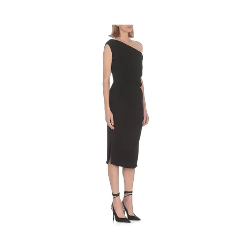 One-Shoulder Draped Gathered Midi Dress