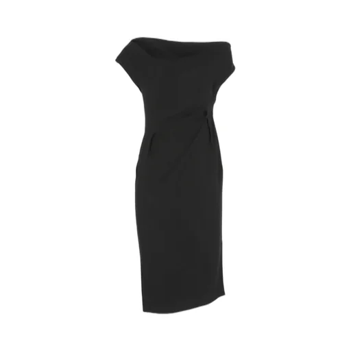 One-Shoulder Draped Gathered Midi Dress